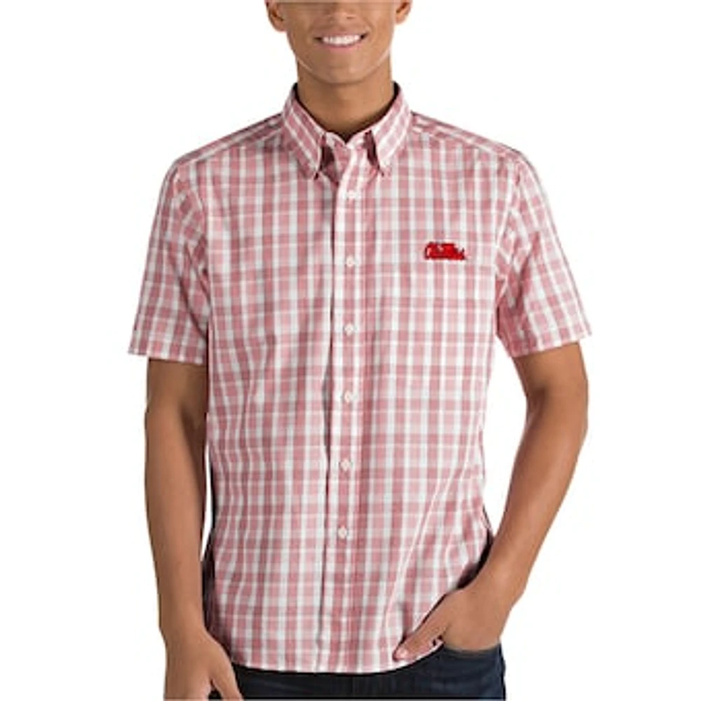 Men's Antigua Red/White Ole Miss Rebels Crew Woven Button-Down Shirt