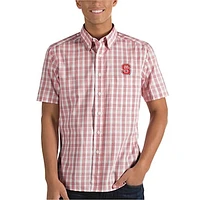 Men's Antigua Red/White NC State Wolfpack Crew Woven Button-Down Shirt