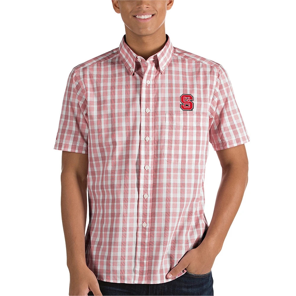 Men's Antigua Red/White NC State Wolfpack Crew Woven Button-Down Shirt