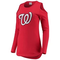 Women's Red Washington Nationals Logo Cold Shoulder Sweater