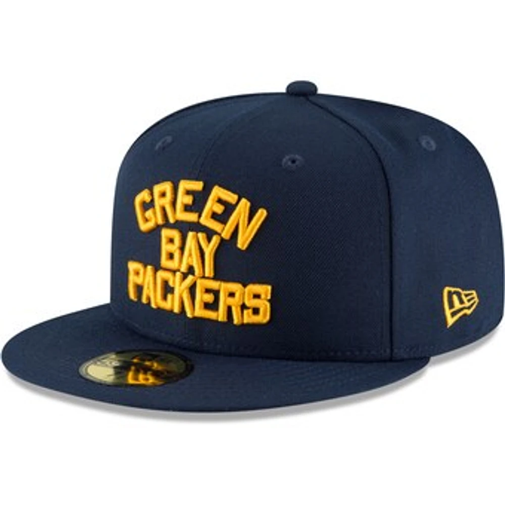 Men's New Era Navy Green Bay Packers Omaha Throwback 59FIFTY Fitted Hat