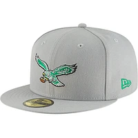 Men's New Era Gray Philadelphia Eagles Omaha Throwback 59FIFTY Fitted Hat