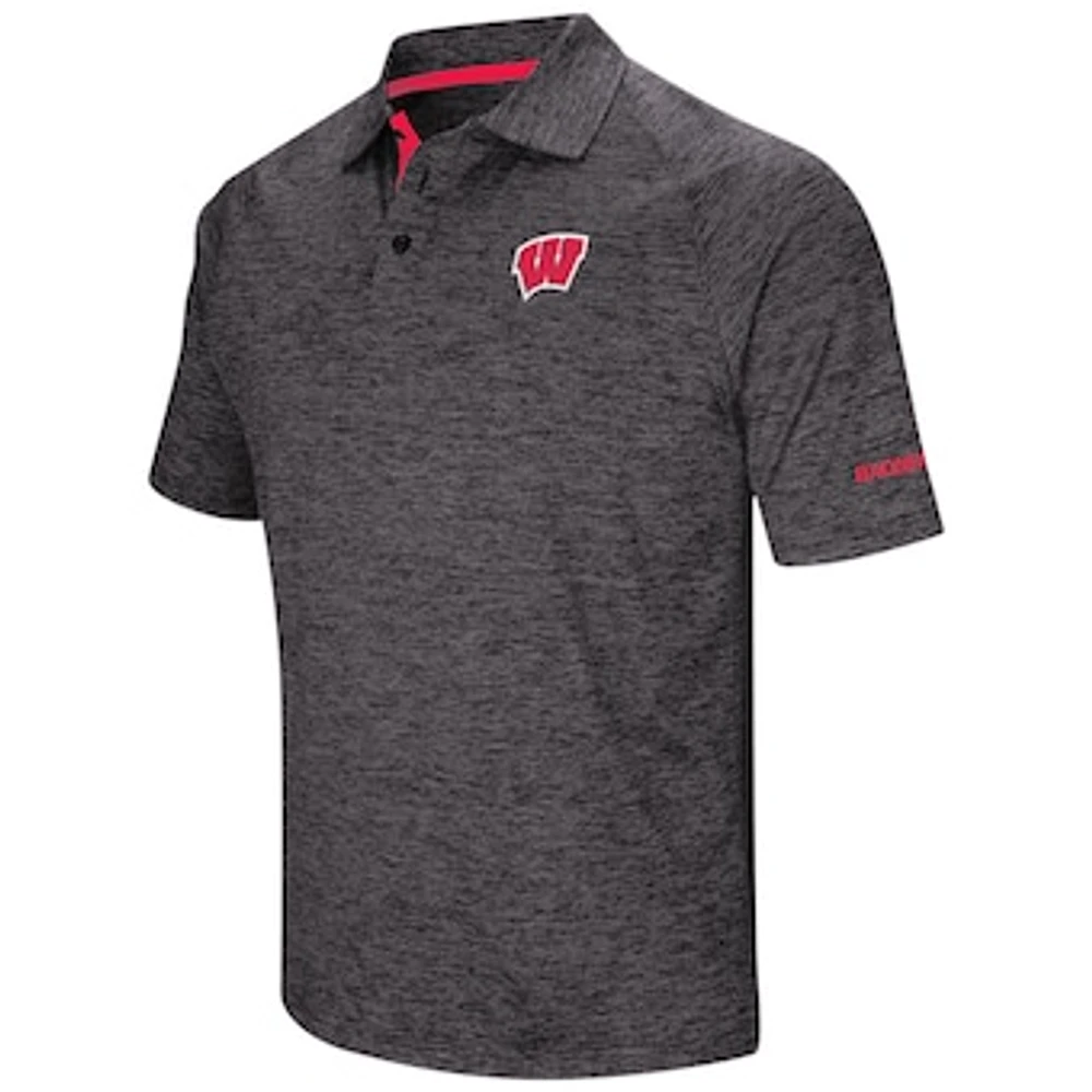 Men's Colosseum Black Wisconsin Badgers Big & Tall Down Swing Polo