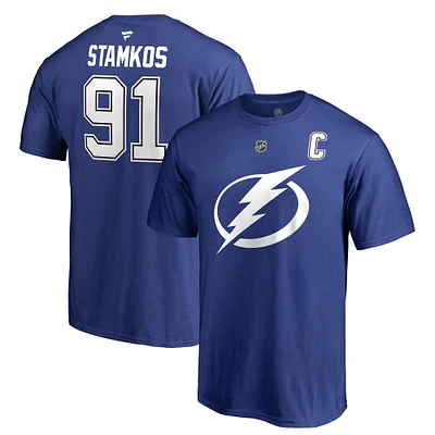 Men's Fanatics Steven Stamkos Blue Tampa Bay Lightning Authentic Stack Name & Number T-Shirt