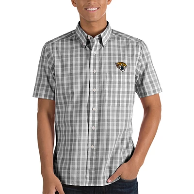 Men's Antigua Black/White Jacksonville Jaguars Crew Woven Button-Down Shirt