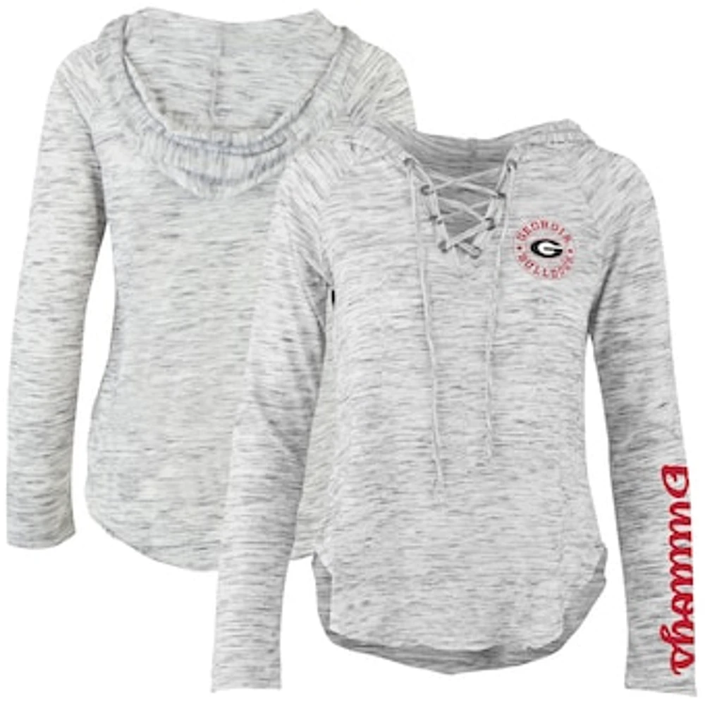 Women's Pressbox Gray Georgia Bulldogs Space Dye Lace-Up V-Neck Long Sleeve T-Shirt