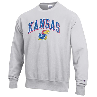 Men's Champion Gray Kansas Jayhawks Arch Over Logo Reverse Weave Pullover Sweatshirt