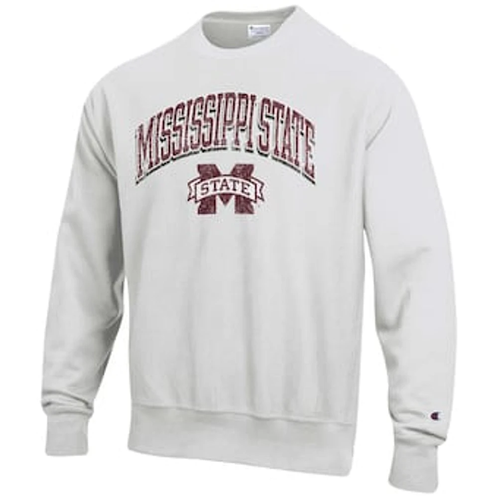 Men's Champion Gray Mississippi State Bulldogs Arch Over Logo Reverse Weave Pullover Sweatshirt