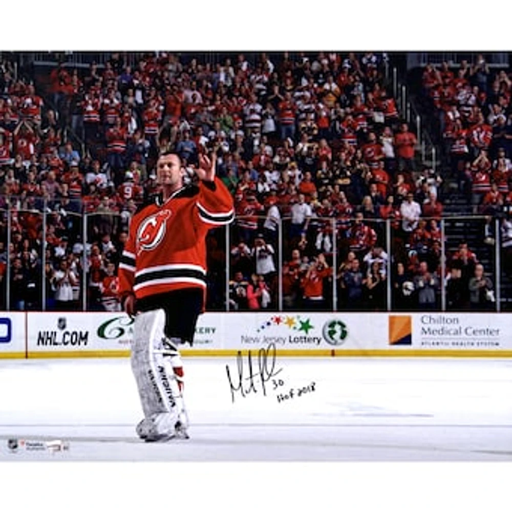 Martin Brodeur New Jersey Devils Autographed 16" x 20" Saluting Crowd Photograph with HOF 2018 Inscription