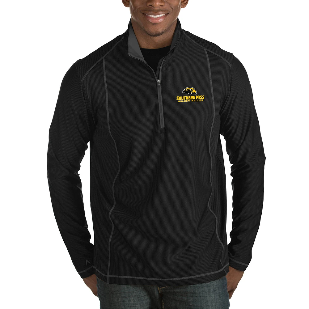 Men's Antigua Black Southern Miss Golden Eagles Tempo Half-Zip Pullover Big & Tall Jacket