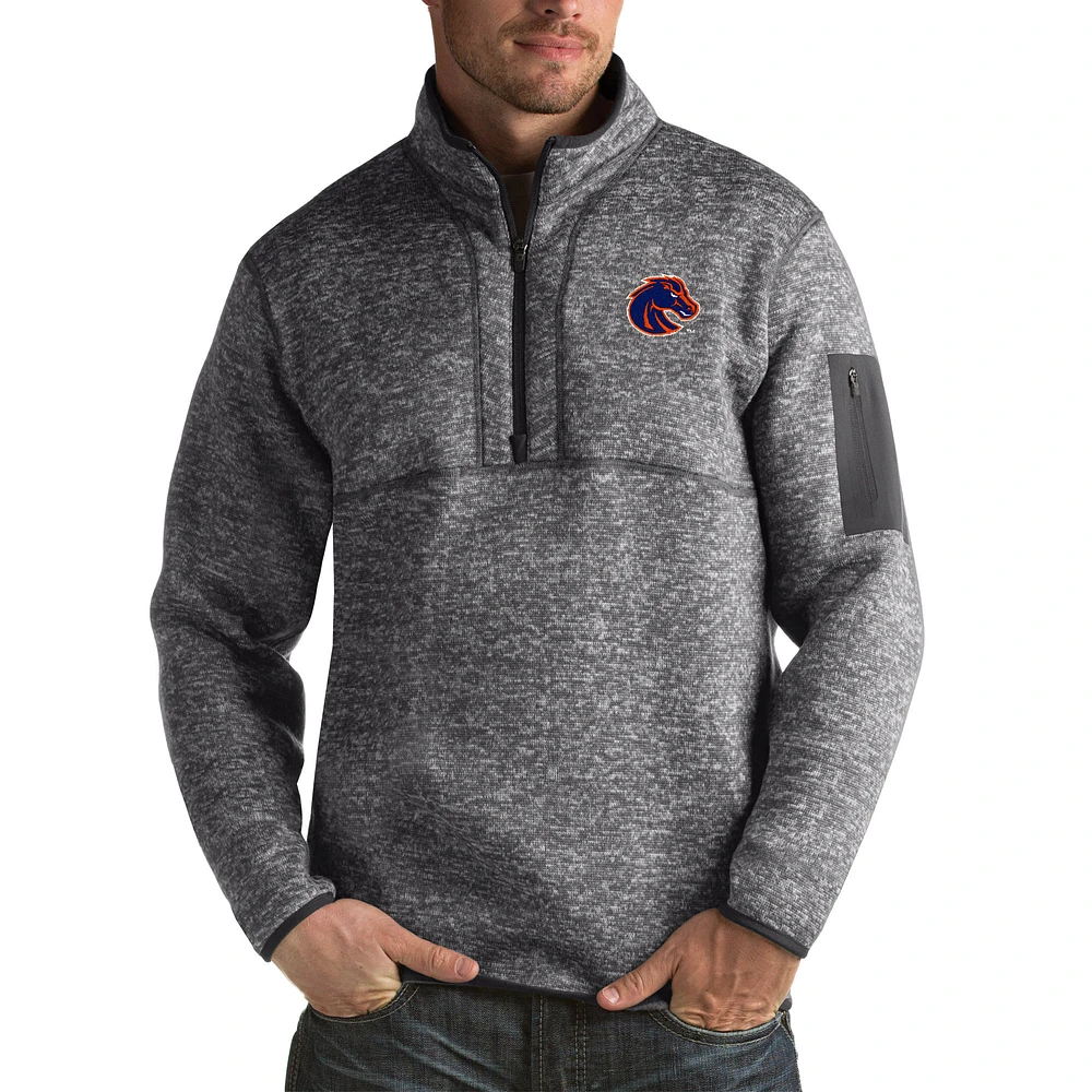 Men's Antigua Charcoal Boise State Broncos Fortune Big & Tall Quarter-Zip Pullover Jacket