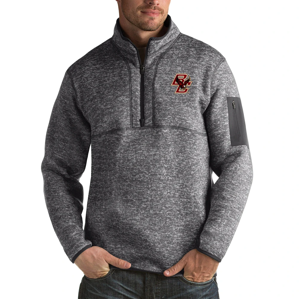 Men's Antigua Charcoal Boston College Eagles Fortune Big & Tall Quarter-Zip Pullover Jacket