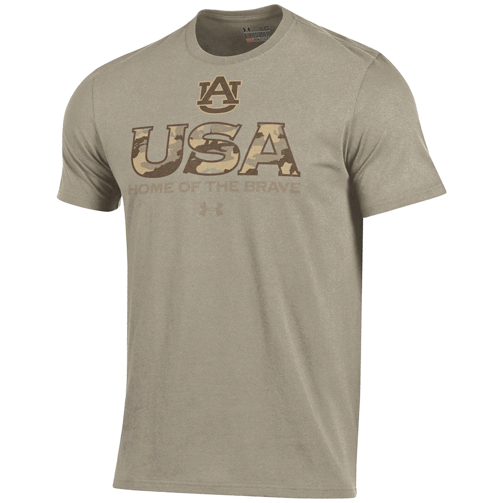 Men's Under Armour Tan Auburn Tigers Military Appreciation USA Charged Cotton T-Shirt