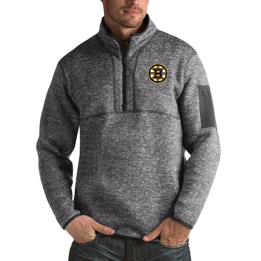Men's Antigua Heather Boston Bruins Fortune Big & Tall Quarter-Zip Pullover Jacket