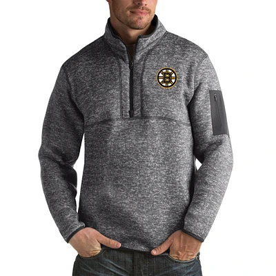 Men's Antigua Heather Boston Bruins Fortune Big & Tall Quarter-Zip Pullover Jacket