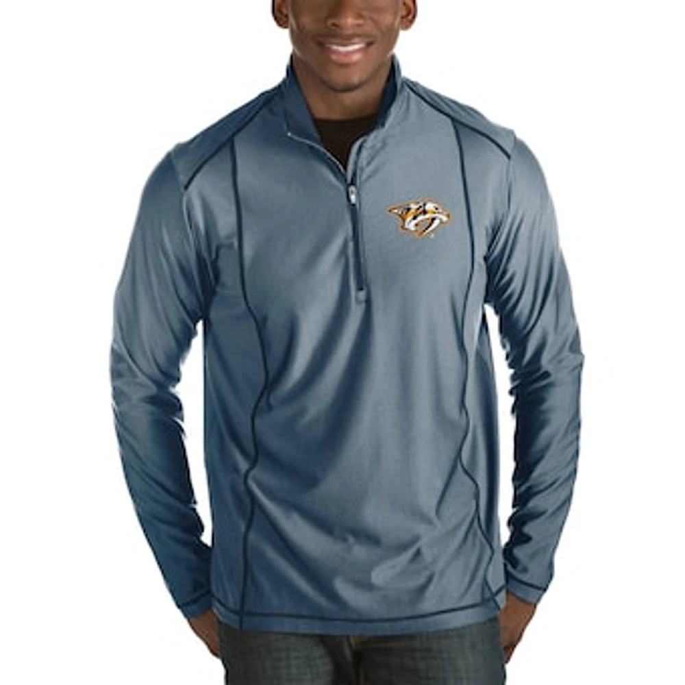 Men's Antigua Heather Navy Nashville Predators Tempo Big & Tall Half-Zip Pullover Jacket