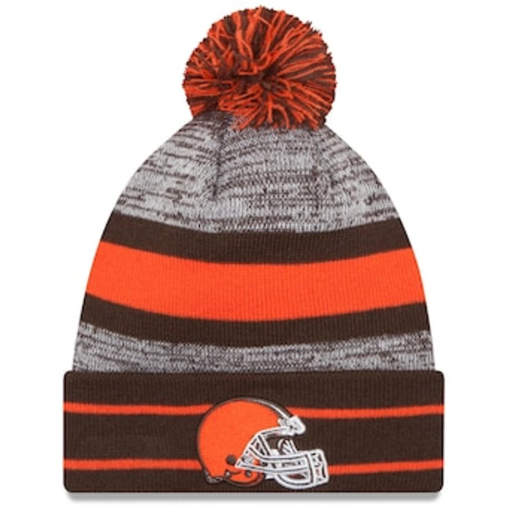 Men's New Era Brown Cleveland Browns Primary Logo - Cuffed Knit Hat with Pom