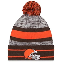 Men's New Era Brown Cleveland Browns Primary Logo - Cuffed Knit Hat with Pom