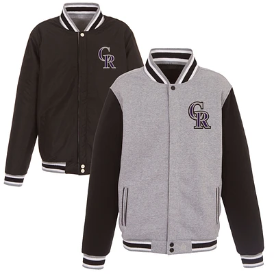 Men's JH Design Gray Colorado Rockies Embroidered Reversible Full Snap Fleece Jacket