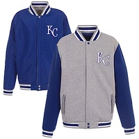 Men's JH Design Gray Kansas City Royals Embroidered Reversible Full Snap Fleece Jacket