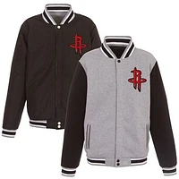 Men's JH Design Gray/Black Houston Rockets Embroidered Logo Reversible Fleece Full-Snap Jacket