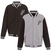 Men's JH Design Gray/Black San Antonio Spurs Embroidered Logo Reversible Fleece Full-Snap Jacket