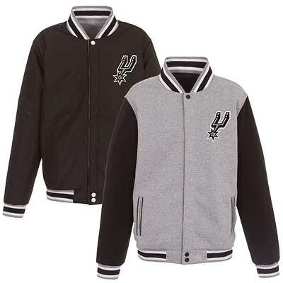 Men's JH Design Gray/Black San Antonio Spurs Embroidered Logo Reversible Fleece Full-Snap Jacket