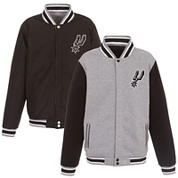 Men's JH Design Gray/Black San Antonio Spurs Embroidered Logo Reversible Fleece Full-Snap Jacket