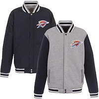 Men's JH Design Gray/Navy Oklahoma City Thunder Embroidered Logo Reversible Fleece Full-Snap Jacket