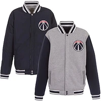 Men's JH Design Gray/Navy Washington Wizards Embroidered Logo Reversible Fleece Full-Snap Jacket