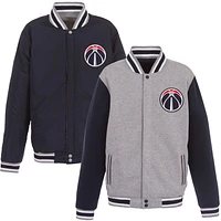 Men's JH Design Gray/Navy Washington Wizards Embroidered Logo Reversible Fleece Full-Snap Jacket