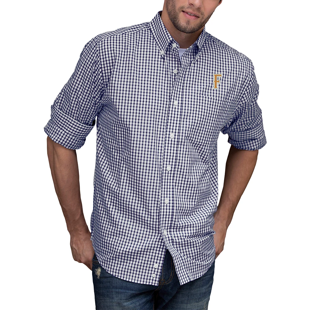 Men's Navy/White Cal State Fullerton Titans NCAA Gingham Button-Down Check Shirt