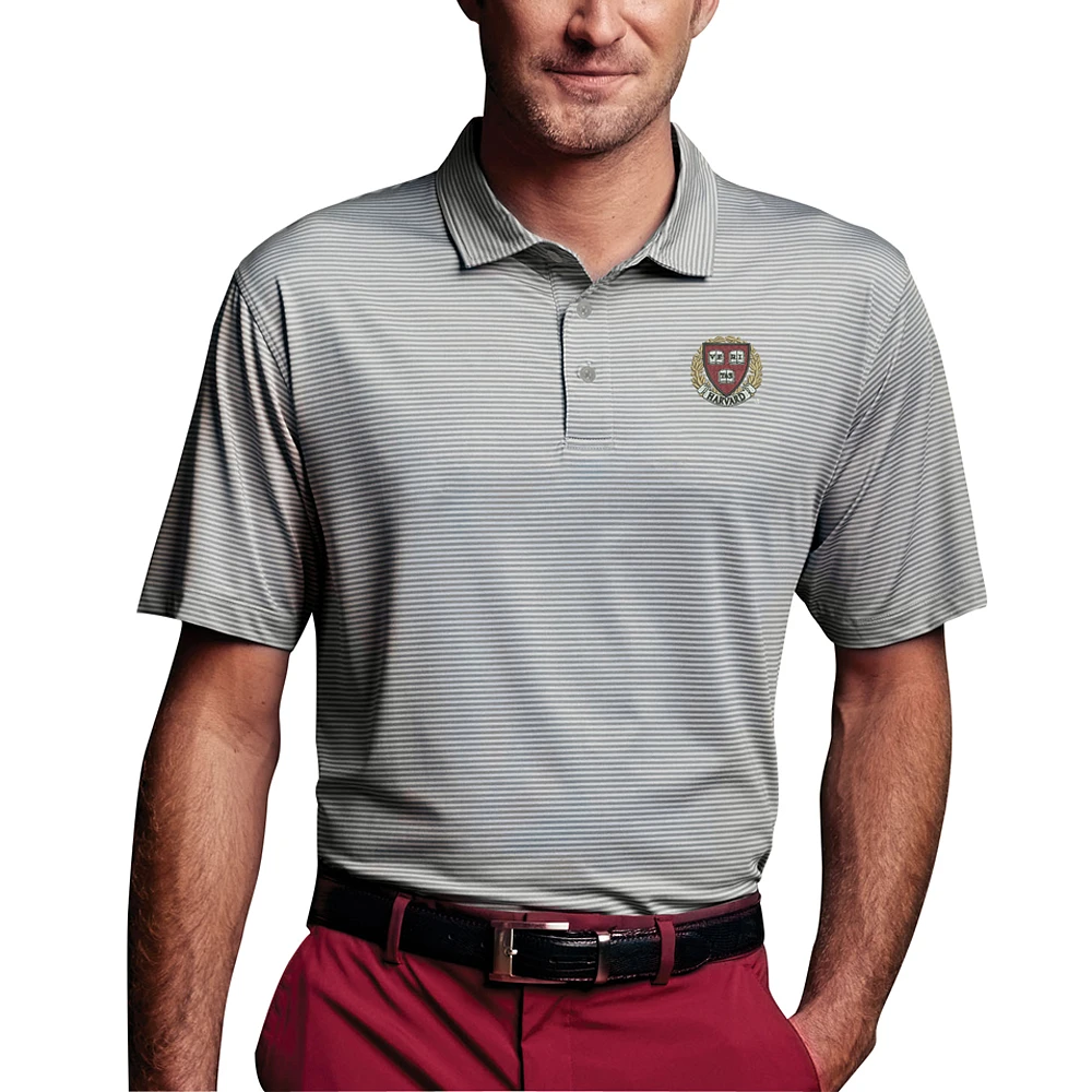 Men's Charcoal Harvard Crimson Vansport Pro Tonal Micro-Stripe Polo