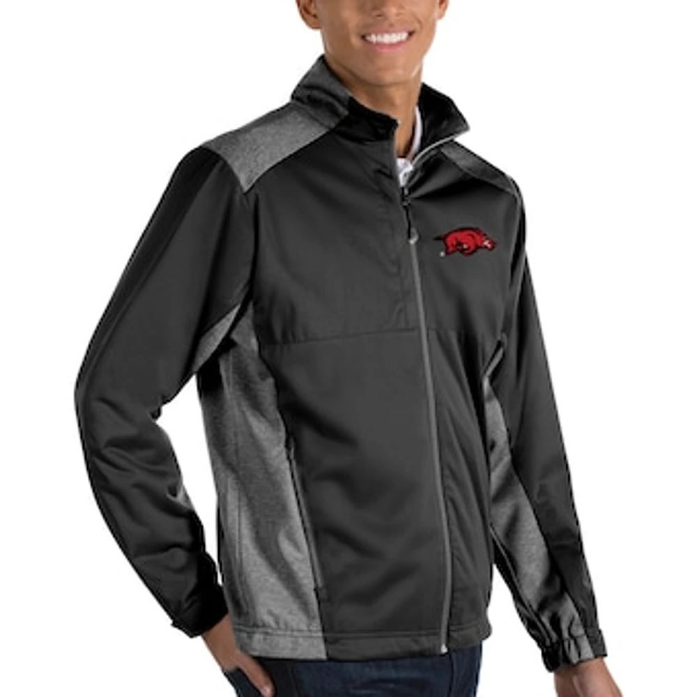 Men's Antigua Black Arkansas Razorbacks Revolve Full-Zip Jacket