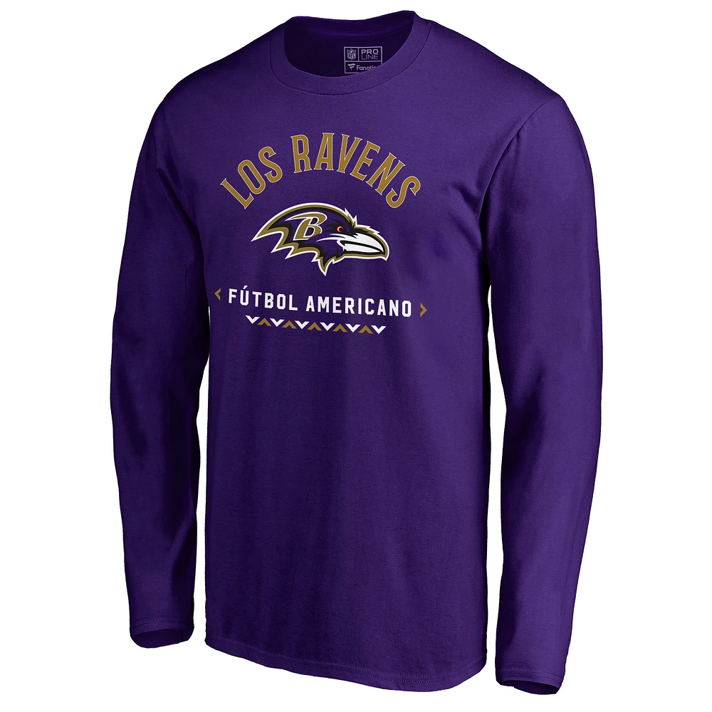 Men's Purple Baltimore Ravens Futbol Americano Long Sleeve T-Shirt