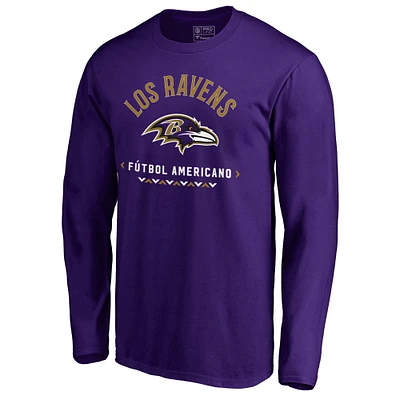 Men's Purple Baltimore Ravens Futbol Americano Long Sleeve T-Shirt