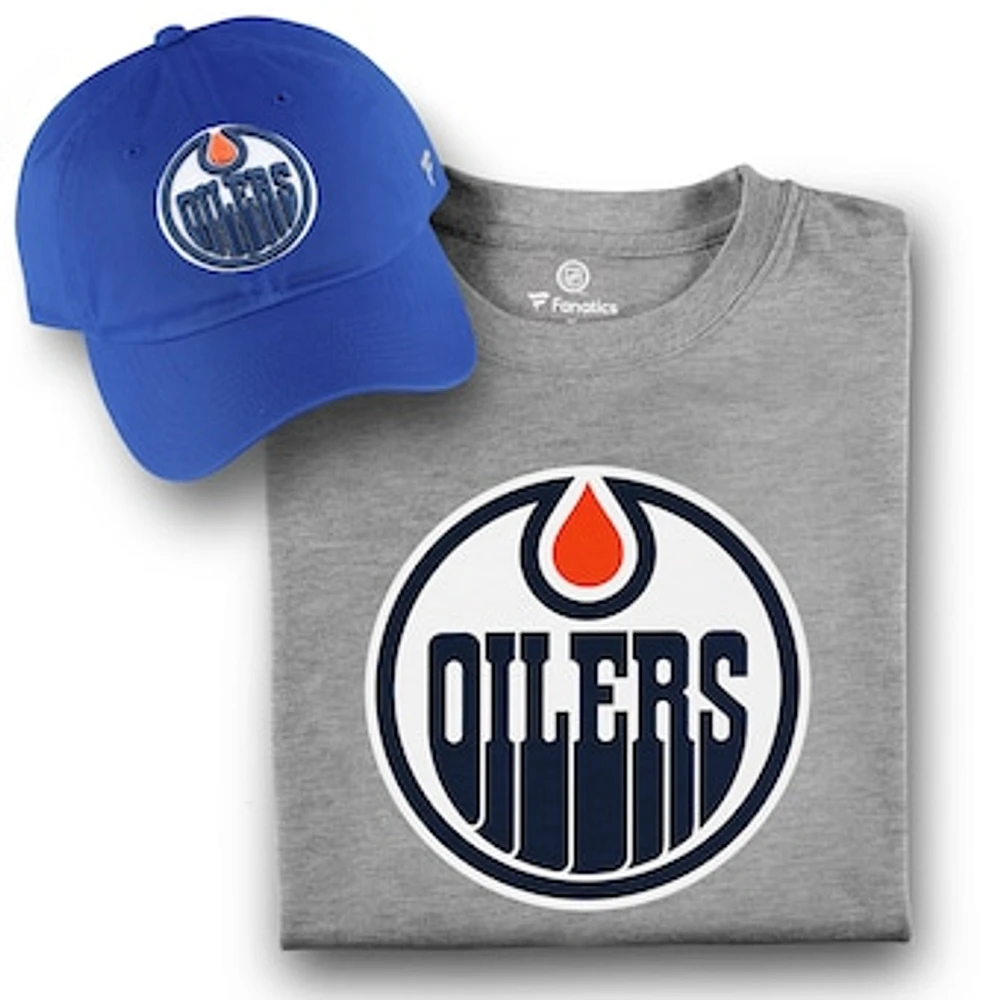 Men's Fanatics Royal/Gray Edmonton Oilers T-Shirt and Hat Bundle