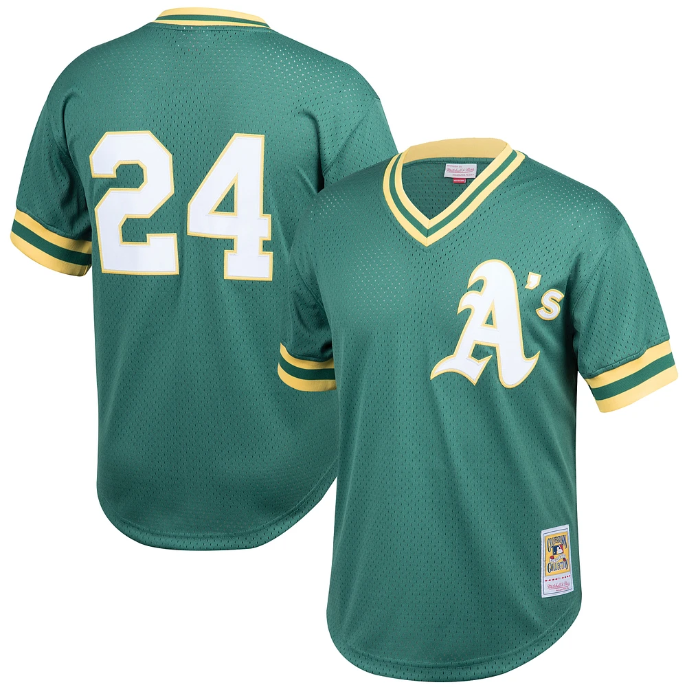 Men's Mitchell & Ness Rickey Henderson Green Athletics Cooperstown Collection Big & Tall Mesh Batting Practice Jersey