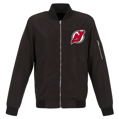 Men's JH Design Black New Jersey Devils Lightweight Nylon Bomber Jacket