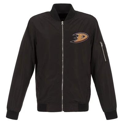 Men's JH Design Black Anaheim Ducks Lightweight Nylon Bomber Jacket