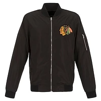 Men's JH Design Black Chicago Blackhawks Lightweight Nylon Bomber Jacket