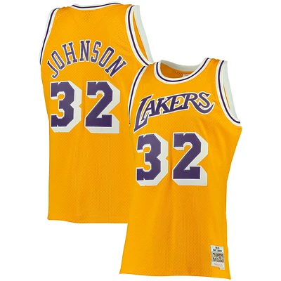 Men's Mitchell & Ness Magic Johnson Gold Los Angeles Lakers 1984/85 Big & Tall Hardwood Classics Swingman Jersey