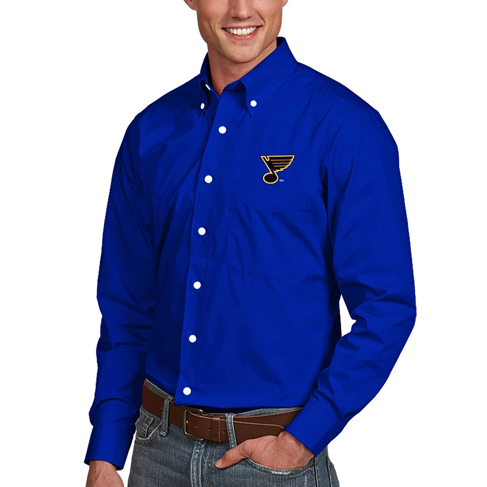 Men's Antigua Royal St. Louis Blues Dynasty Woven Button-Down Long Sleeve Shirt