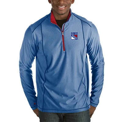 Men's Antigua Heather Royal New York Rangers Tempo Desert Dry Half-Zip Pullover Jacket