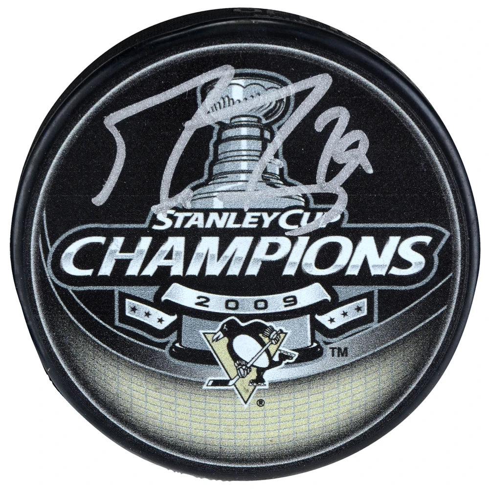Marc-Andre Fleury Pittsburgh Penguins Autographed 2009 Stanley Cup Champions Logo Hockey Puck