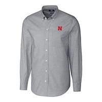 Men's Cutter & Buck Charcoal Nebraska Huskers Stretch Oxford Big Tall Long Sleeve Button-Down Shirt