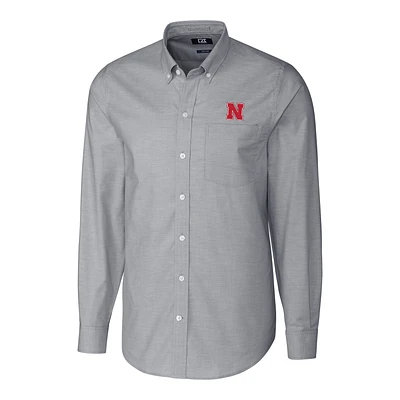 Men's Cutter & Buck Charcoal Nebraska Huskers Stretch Oxford Big Tall Long Sleeve Button-Down Shirt