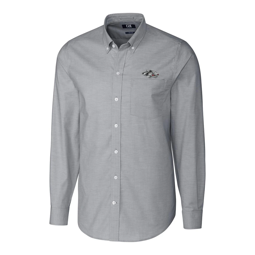 Men's Cutter & Buck Charcoal New Mexico Lobos Stretch Oxford Big Tall Long Sleeve Button-Down Shirt
