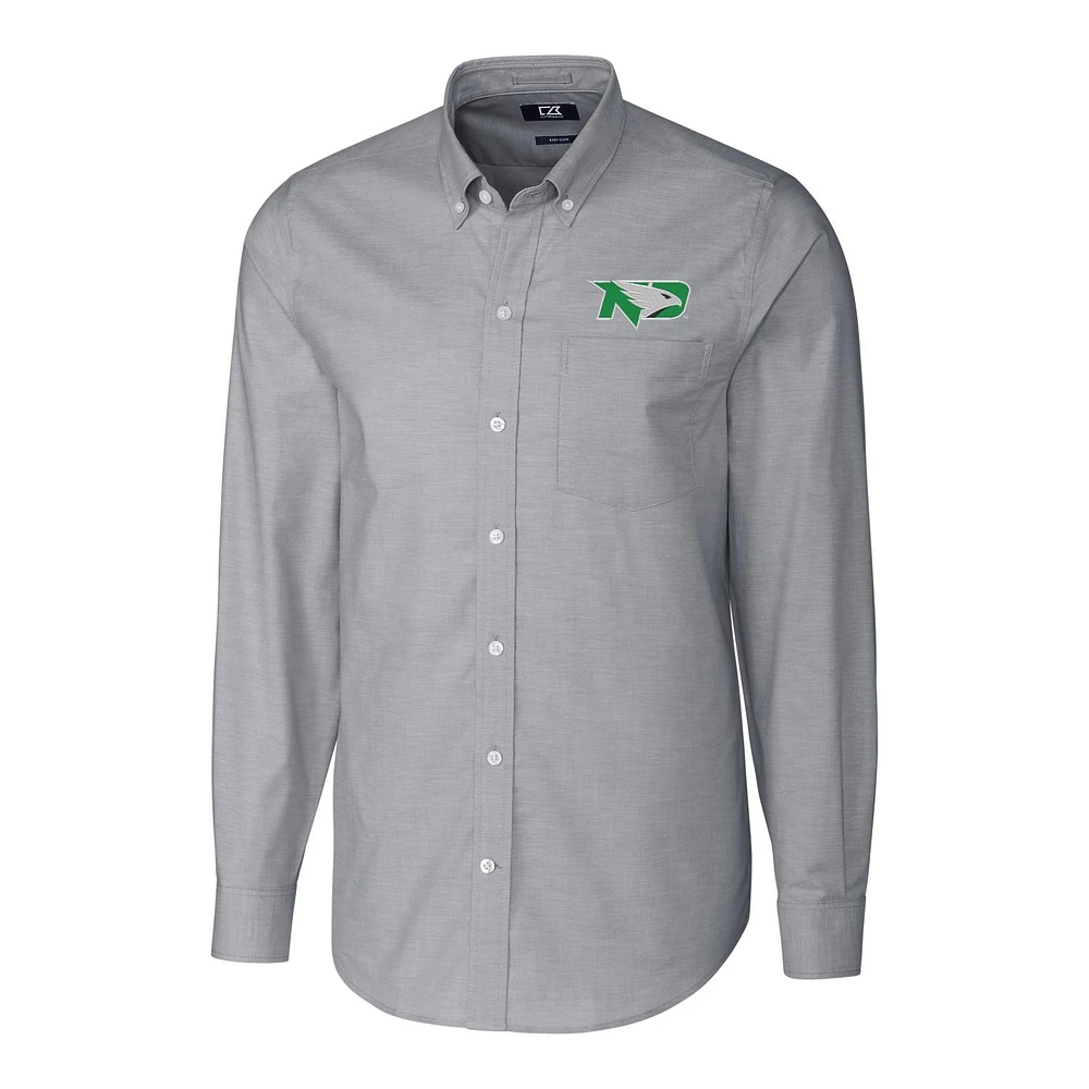 Men's Cutter & Buck Charcoal North Dakota Stretch Oxford Big Tall Long Sleeve Button-Down Shirt