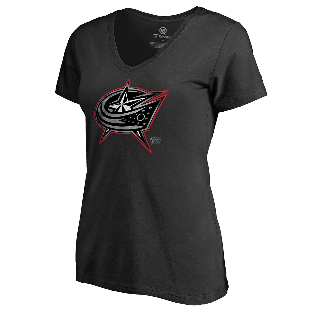 Women's Black Columbus Blue Jackets Core Smoke V-Neck T-Shirt